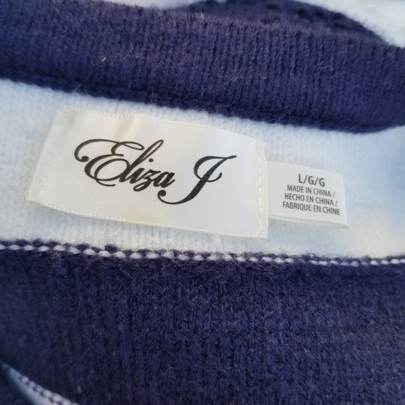 Eliza J textured nubby knit sleeveless shift dress nautical stripe blue white L - Picture 3 of 6